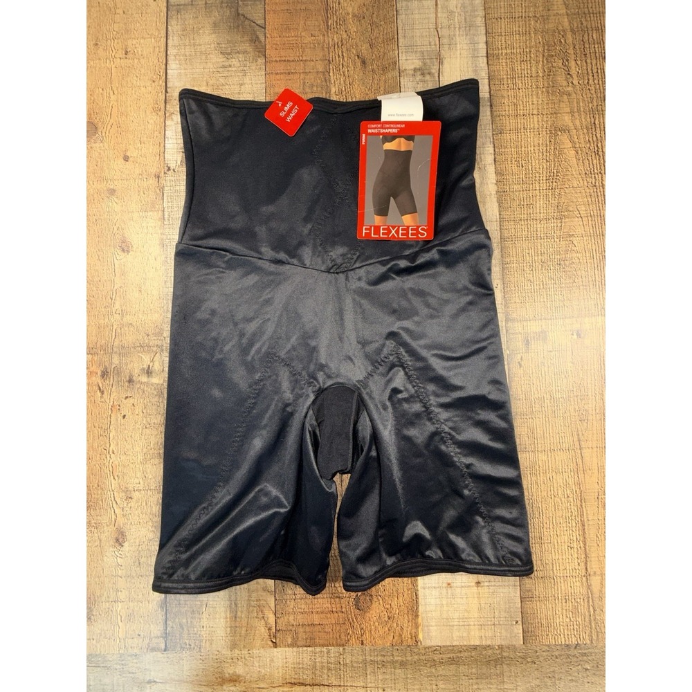 Flexees Women's 2XL Black High Waist Shapewear Thigh Slimmer Firm Control NWT